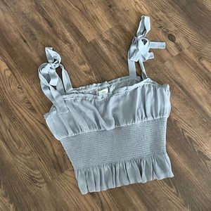 Aritzia Wilfred grey smocked chiffon tie sleeve tank top